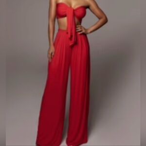 Red linen two piece set